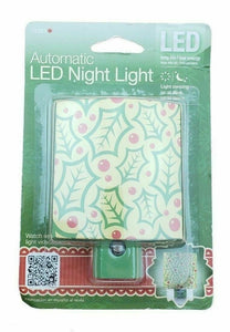 Christmas LED Automatic Night Light Green Yellow Red Leaves Berries Auto On Off