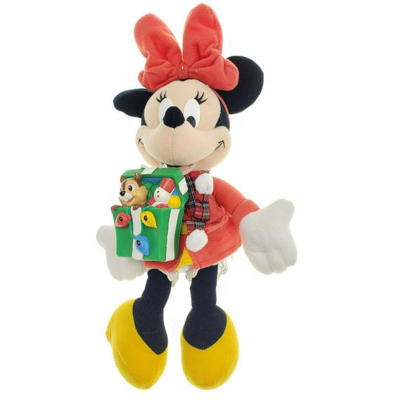 Disney 14 Inch Minnie mouse plush Christmas outfit w green gift box stuff animal